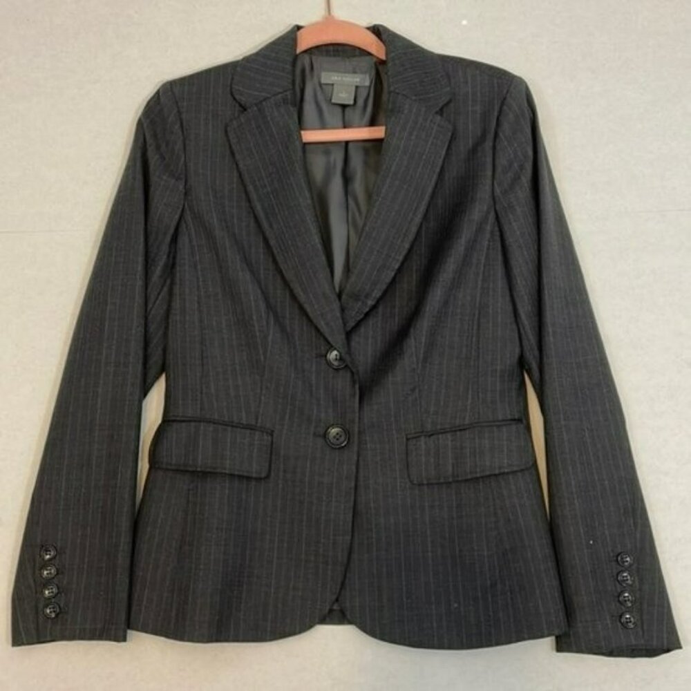 Ann Taylor Wool Blazer, Lined, Faux Pockets, 2 Buttons, Pinstripe, Size 4